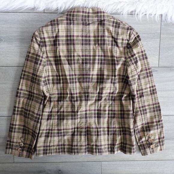 Vintage Theory Plaid Cotton Triple Button Blazer Clueless 90s Y2K Made in USA - Picture 2 of 12